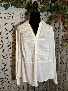 NWT! RAFAELLA DARLING WHITE PLEATED BIB BUTTON UP LONG SLEEVE TOP